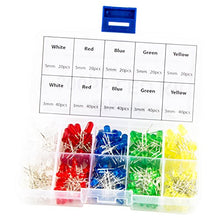 Load image into Gallery viewer, 300 Piece LEDs 3mm &amp; 5mm in White Red Blue Green Yellow, 2-Pin Diffused LED (Light Emitting Diodes) with Storage Case
