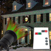Load image into Gallery viewer, Displays green and/or red lights for a wondrous and mesmerizing dancing star show on your home | Much quicker and hassle-free compared to setting up hanging lights! | The red and green colors can be turned on and off separately or together | Features 5 different flashing speeds and optional motion | Includes convenient wireless remote to easily turn the lights on/off and change modes
