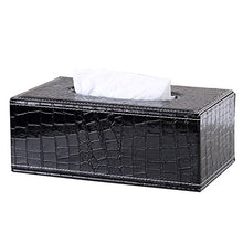 Load image into Gallery viewer, Sturdy and Durable - High quality PU leather covered wooden structure, flannelette cloth inside | Easy to Use - The magnetic bottom cover opens to reveal the tissue box compartment | This tissue box holder can store about 180 double layer tissues | Size: 10 x 5.3 x 3.74 inches. | Stylish design - Ideal for home, office, and car / automotive use
