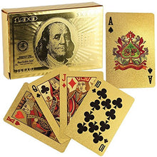 Load image into Gallery viewer, Durable Waterproof Deck of 24K Gold Foil Playing Cards with Hundred Dollar Bill Design
