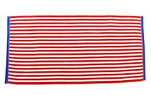 Load image into Gallery viewer, Luxurious Cabana Thin Stripe Towel - Red | Measures 30&quot; x 60&quot;, GSM 425 | Machine Washable, Tumble Dry on Low | Natural materials and free from harmful chemicals and synthetic materials. Safe for family use. | Manufactured and Quality Controlled by Friends &amp; Home
