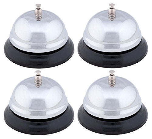 Pack of 4 Classic Metal Service Bells (Color of base may vary) | Ding! Ding! These classic call bells will let you know someone needs your help. | Bell ringer and bell itself are metal | Base is plastic | 
