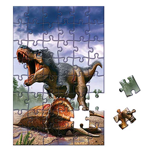 Tyrannosaurus (T-Rex) vs Triceratops dinosaur jigsaw puzzle, 48x jumbo pieces | Suitable for children 4+ years | Measures 34 x 22 inches once assembled | Comes with a large (34.25