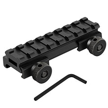 Load image into Gallery viewer, Raises mounting surface by 1/2&quot;, mounts to existing Picatinny-style rail | CNC-machined aluminum with quick release thumb tightening system | 3.3 inches in length with 8 Picatinny rail slots - compatible with flat-top | See through design allows the users to see the iron sights when mounted | Easy to install without modification

