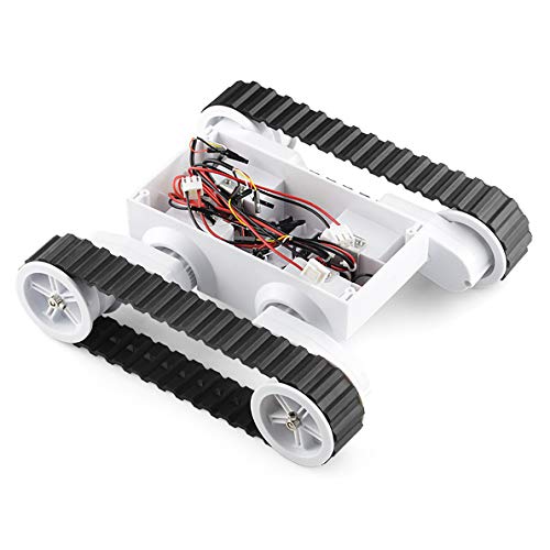 Unique and powerful 4WD tracked chassis | Adjustable clearance | Stretchy rubber treads | Comes with four motors and four encoders | Speed: 1Km/hr