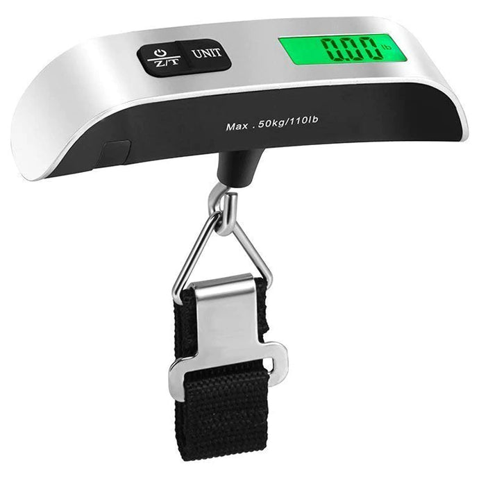 High-accuracy backlit digital luggage scale (Pounds and Kilogram Selectable) plus Thermometer (C or F Selectable) | Capacity: 110lb/50kg, Accuracy: 0.02lb/10g | Easy to use — simply loop the strap through the handle of your suitcase, bag, or briefcase | Features tare function, weight lock, overload indicator, low battery indicator, and automatically turns off to conserve battery when not in use | Lightweight and portable, you can take it with you when you travel without adding more than a few ou