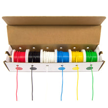 Load image into Gallery viewer, Six 22 Gauge Stranded Wire Spools by Electronix Express | Each wire spool is 25 feet in length, tinned copper wire | Insulation: PVC .010&quot; | Voltage Rating: 300 Volts | Resistant to water, oil - also flame retardant
