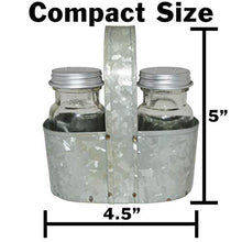 Load image into Gallery viewer, 2 Pack Farmhouse Salt and Pepper Shakers with Caddy Sets - Rustic Vintage Style - Galvanized Steel
