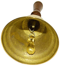 Load image into Gallery viewer, Large School Bell, Polished Brass Metal Handbell, Gold Color with Brown Wooden Handle - Measures 3.75 Inches Wide and 8.5 Inches Tall
