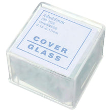 Load image into Gallery viewer, 1000 Pack of 22x22mm Cover Glass Slips for Microscope Slides (.13 to .17mm Thick) - Includes 10 Containers of 100

