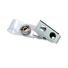 Load image into Gallery viewer, 100 Pack Metal ID Card Badge Clips with Snap-to-Close PVC Straps for 5/8&quot; Slots
