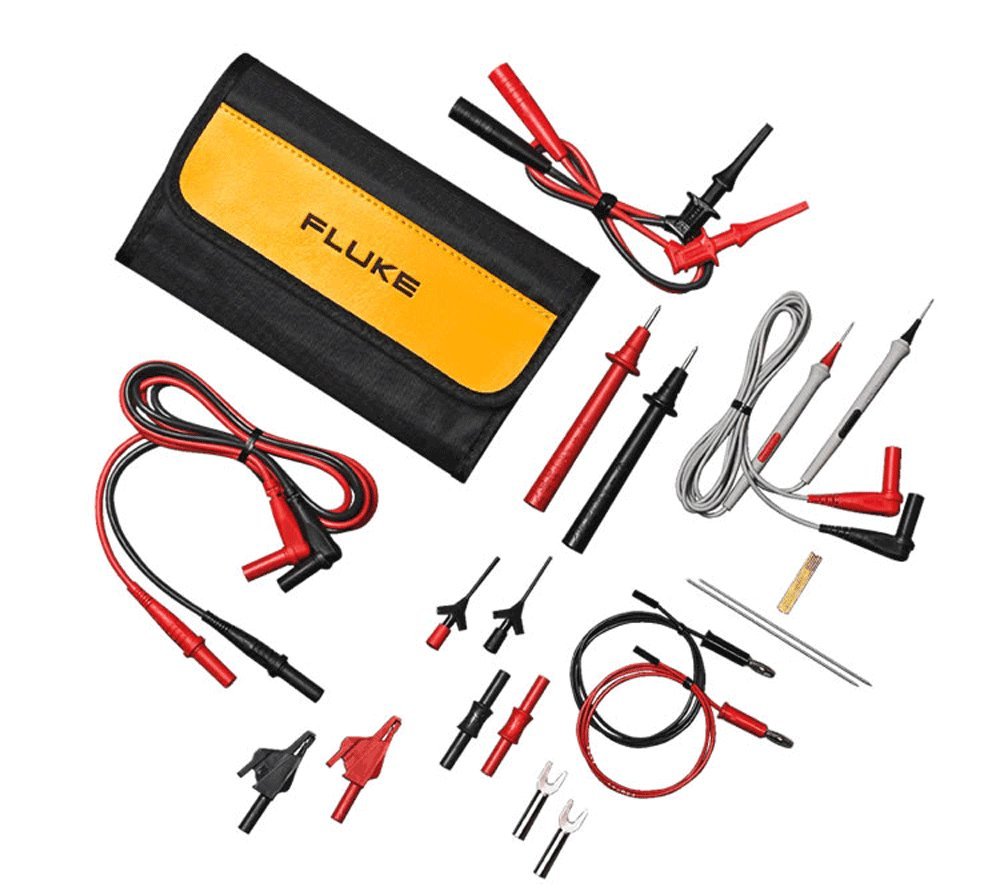 3 test leads (red, black, green) connected to low-leakage probes | 3 alligator clips (red, black, green) | 2.6m lead length | 26mm maximum jaw opening | Replacement test lead set for the fluke 1550B MegaohmMeter