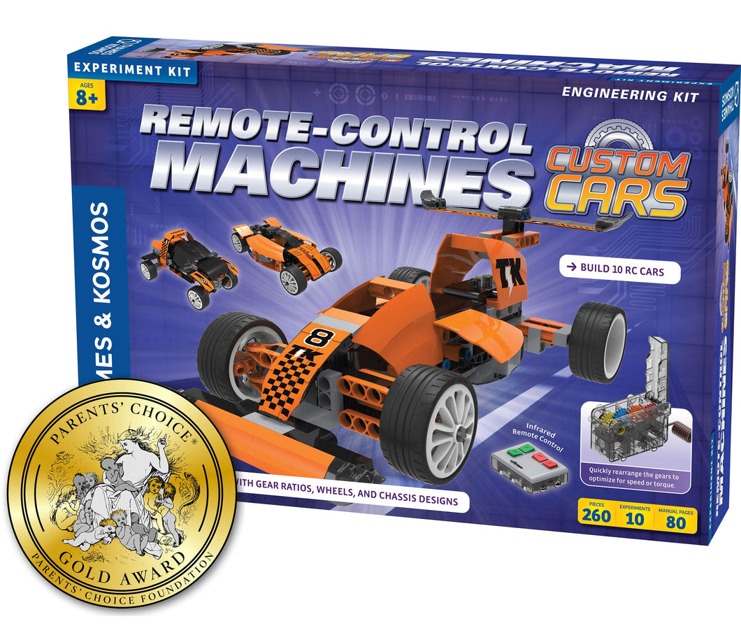 Construct ten different Remote-controlled cars | Build a fast race car that can speed across smooth floors and drive around the room using a precision steering mechanism | Reconfigure the parts to build other vehicles with different gear ratios | 80 page full-color experiment guide and instruction manual | Explore the physics of speed, acceleration, energy, and aerodynamics