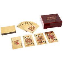 Load image into Gallery viewer, Deck of Poker Playing Cards in 999.9 Gold Foil Plating with Certificate and Mahogany Box, Bridge Size Cards, 54 cards
