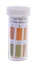 Load image into Gallery viewer, Pack of 100 Wide Range pH Test Paper, pH Range 1-14, 12mm Length, 3mm Width
