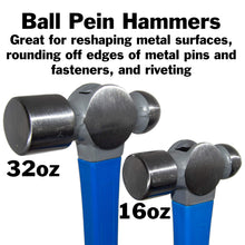 Load image into Gallery viewer, 5 Piece Heavy Duty Hammer Set - Includes 32oz Rubber Mallet, 3lb Sledge Hammer, 3lb Cross Pein Hammer, 32oz and 16oz Ball Pein Hammers
