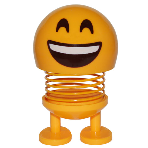 Cute emoji bobblehead with adhesive to keep it in place | Cheers you up on long car rides, at your office desk, or at home | Will not block your view, only about 4 inches in height! | Comes to life when your car is in motion, or activates from other vibrations | Mounting instructions are included on the packaging