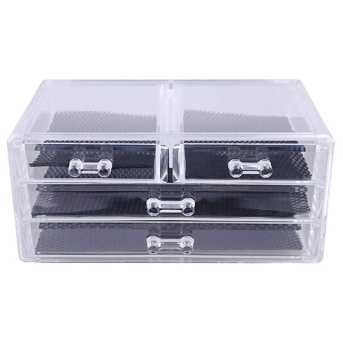 Organizes your jewelry, lipstick, mascara, lipgloss, foundations, concealers, and more! | Features 4 drawers (2 wide and 2 medium) that slide out smoothly and can be removed completely for easy access | Each drawer has a removable liner that helps keep jewelry in place | Durable, high quality acrylic construction | Suitable for both professional and home use