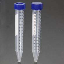 Load image into Gallery viewer, Pkg (10) Standard 15ml Plastic Centrifuge Tubes, 5” Long x 5/8” Dia with Tapered Bottoms.
