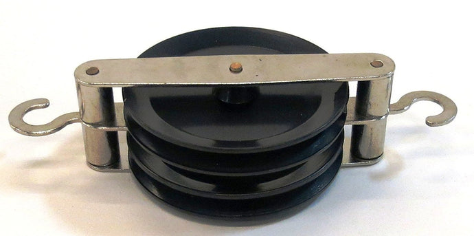Pulley - Double | 50mm diameter plastic wheel | With hooks on both ends