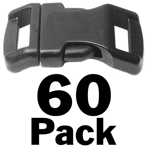 Pack of 60 Arched Plastic Side Release Buckles | Designed to fit 1/2 inch webbing or straps | Ideal for DIY bracelets, collars, belts, harnesses, backpacks, and more | Dimensions: 1.5