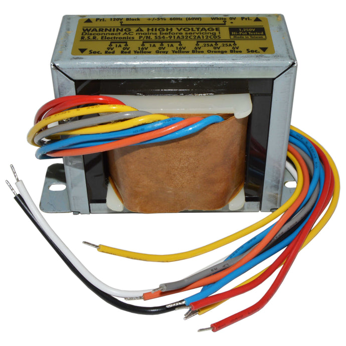 9V at 1A, 32V CT at 1A, 12V CT at 0.25A | Metal casing | Designed for use in 32 VCT@ 1A / 12 VCT distributed audio systems | Features tabs, pins and wire leads for easy mounting | 