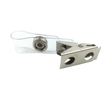 Load image into Gallery viewer, 100 Pack Metal ID Card Badge Clips with Snap-to-Close PVC Straps for 5/8&quot; Slots
