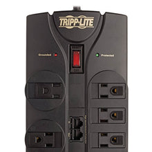 Load image into Gallery viewer, Tripp Lite 8 Outlet Surge Protector Power Strip, 10ft Cord, Right-Angle Plug, Tel/Modem/Coax/Ethernet Protection, RJ11, RJ45, &amp; $250,000 INSURANCE (TLP810NET) Grey
