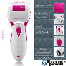 Load image into Gallery viewer, Portable Electric Callus Remover - Dead, Cracked, Dry Skin Shaver - Battery Operated - Water Resistant - Includes 2 rollers (coarse and extra-coarse)
