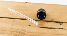 Load image into Gallery viewer, 10 Pack 1 Ounce (30mL) Clear Round Glass Dropper Bottles with Black Tops
