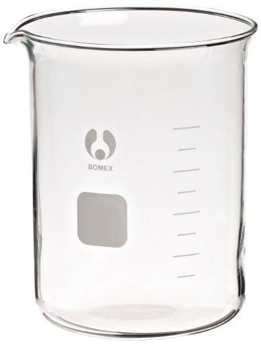 Bomex griffin beaker | Made of borosilicate glass | Graduated low form beaker | For classroom lab setups | Capacity 600 milliliters
