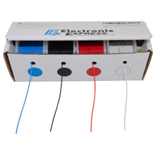 Load image into Gallery viewer, 30 Gauge Hook Up Wire Kit - Stranded Wire, Tinned Copper - Includes 4 Different Color 25 Foot Spools &amp; Dispenser Box
