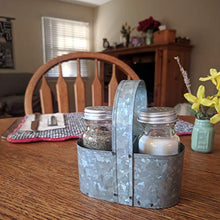 Load image into Gallery viewer, 2 Pack Farmhouse Salt and Pepper Shakers with Caddy Sets - Rustic Vintage Style - Galvanized Steel
