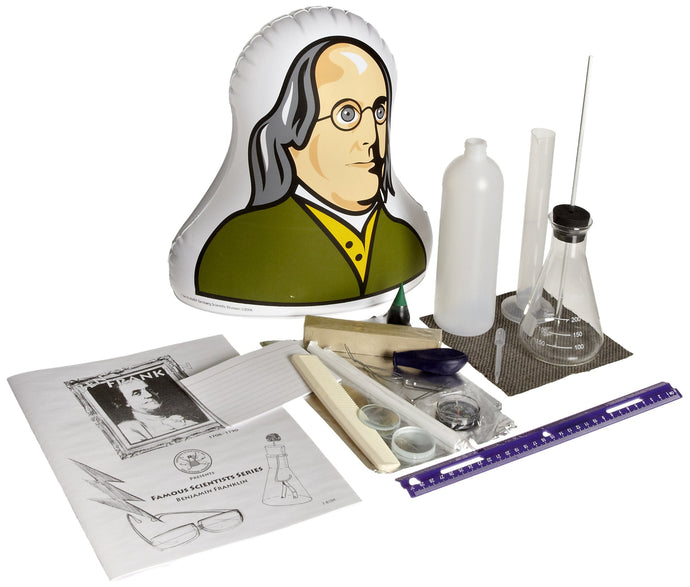 Famous scientist kit franklin | The inflatable bust contains 12 fun facts on the back | Complete with a teacher's guide | National standards correlation sheets are included | For grades 5-8 and 10-13 ages