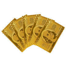 Load image into Gallery viewer, Durable Waterproof Deck of 24K Gold Foil Playing Cards with Hundred Dollar Bill Design
