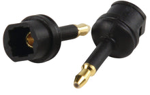 Load image into Gallery viewer, Pack of 2 | NOTE: ONLY COMPATIBLE WITH DEVICES THAT HAVE A Mini 3.5mm OPTICAL Output/Input | Connects iMac, MiniDisc player, or other devices to a Toslink-equipped component | Connections: Optical Toslink Female / Optical 3.5mm Male | Gold Plated
