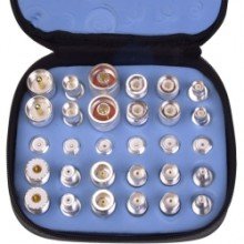 The set contains two plugs (M) and two jacks (F) of each of the following types: | N, RP-SMA, TNC, RP-TNC, SMA | Contains 1 each of: MMCX, BNC | Also comes with 6 intermediate couplers | Adapter is created by connecting two types of required connectors with intermediate coupler.