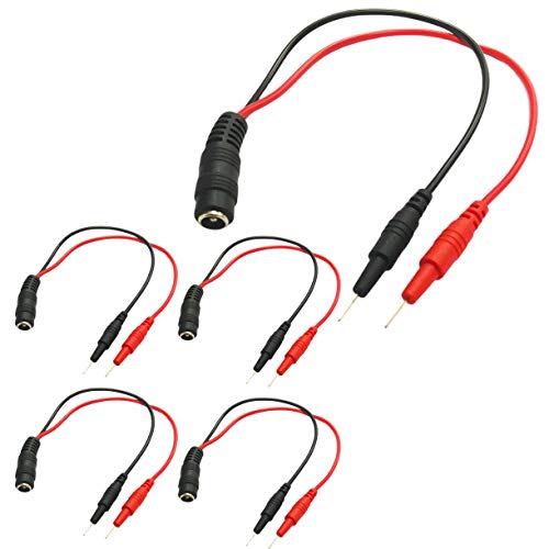 Converts wall adapter 2.1mm output (Center +) to test leads with pins | Makes it easy to connect wall adapter output to breadboard