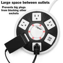 Load image into Gallery viewer, ETL Certified Round Power Strip - 5 Outlets with Surge Protection, 2 USB Charging Ports, and On/Off Button
