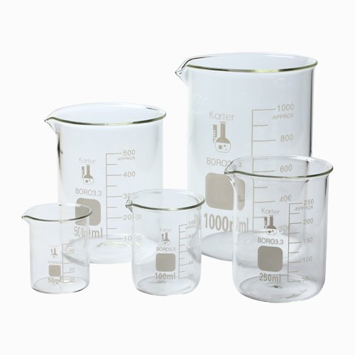 Sizes (ml) 50, 100, 250, 600, 1000 | Authentic BOMEX Brand | Starter Set of 5 Beakers | Borosilicate Glass with White Enamel Graduations | Sold As Set