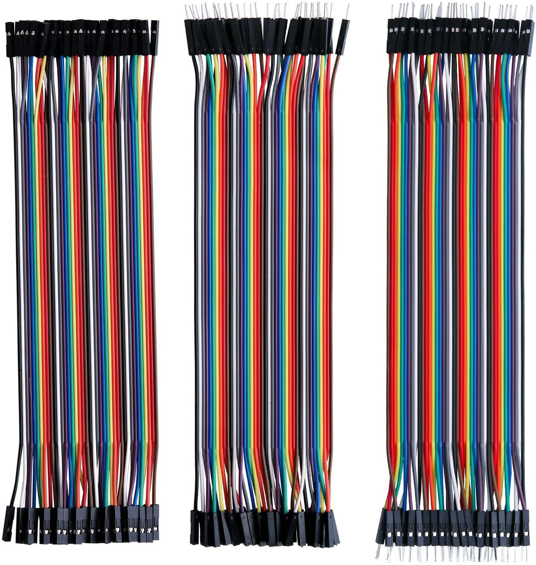Includes 3 Dupont cables: Male to Male, Female to Female, Male to Female | 40 pins per cable | Male pins fit standard 0.1