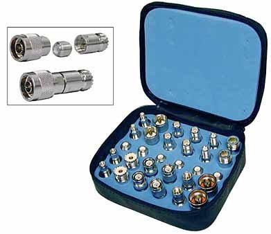 The set contains two plugs (M) and two jacks (F) of each of the following types: | N, UHF, TNC, Mini UHF, SMA, BNC | Also contains 6 intermediate couplers | Adapter is created by connecting two types of required connectors with intermediate coupler. | 30 in 1 creates any possible type of adapter.