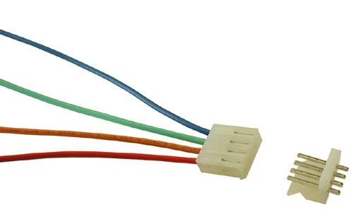 4 PIN nylon connectors and mating PC mount, snap-lock headers | Pins on 0.156