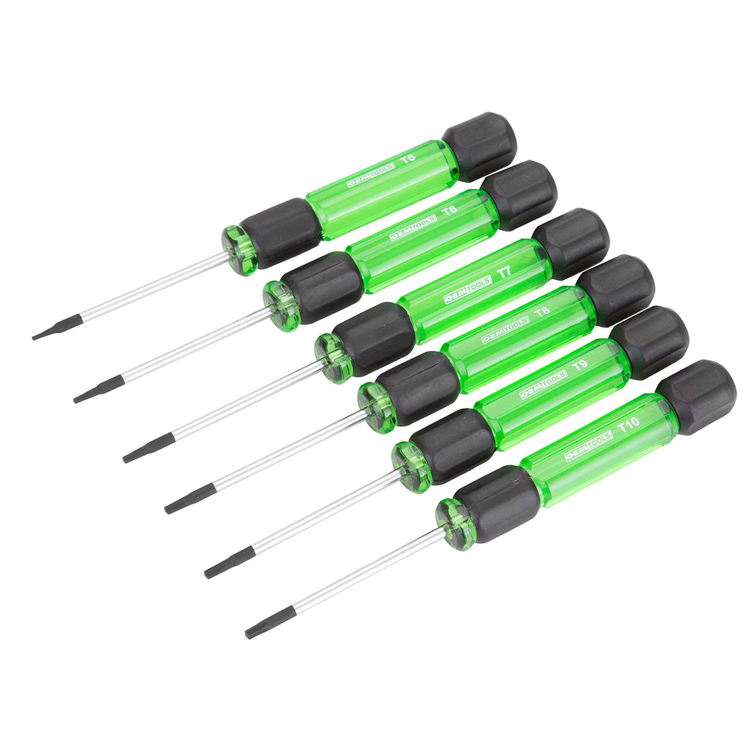 Precision Star set for electronics and applications in tight spaces | Magnetic tips to secure fasteners | Constructed with durable chrome-vanadium steel | Set includes: T5, T6, T7, T8, T9 and T10 | 