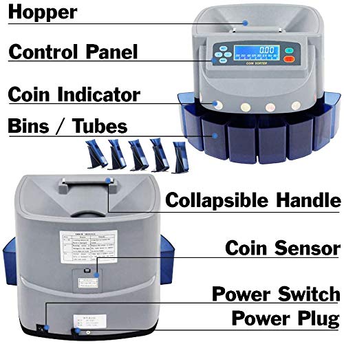Electronic USD Coin Sorter and Counter with LCD Display, Sorts 270