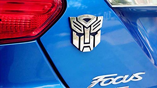 Universal - Fits any car | Size: 2.8 x .2 x 2.8 inches | Features the Transformers Autobot design | Comes with adhesive backing for easy application! | Chrome finish