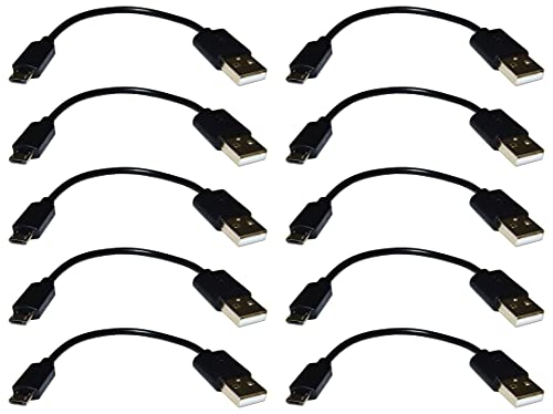 10 Pack 6 Inch MicroUSB Cable, Short USB to Micro USB, High-Speed A Male to Micro B, Black Color, Suitable for External Charger Power Bank, TV Stick, and Other Devices, Black