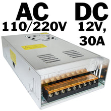 Load image into Gallery viewer, 12V 30A 360W Universal Regulated Switching Power Supply for LED Strips, CCTV, Radio, Computer Projects
