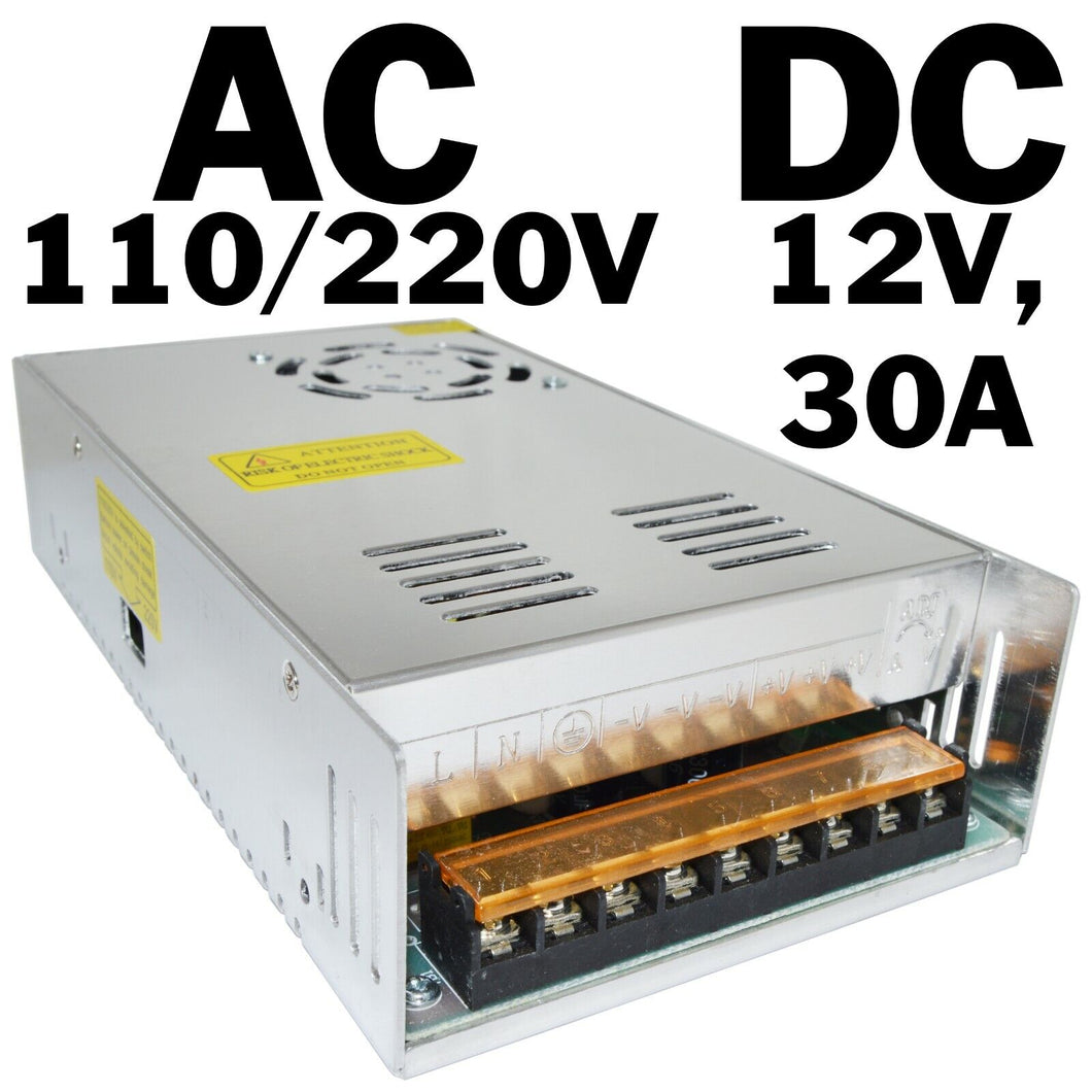 12V 30A 360W Universal Regulated Switching Power Supply for LED Strips, CCTV, Radio, Computer Projects