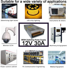 Load image into Gallery viewer, 12V 30A 360W Universal Regulated Switching Power Supply for LED Strips, CCTV, Radio, Computer Projects
